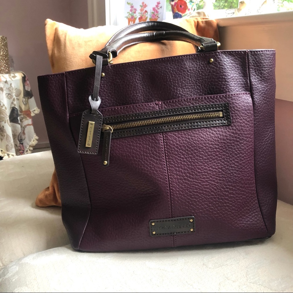 Tignanello plum tote handbag, pebble leather